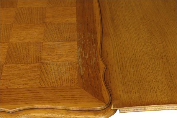 Table Louis XV Rococo French Vintage Oak Wood Expanding 2-Leaf Parquet Top