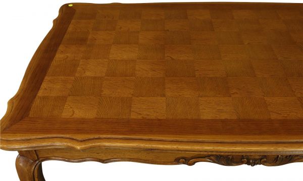 Table Louis XV Rococo French Vintage Oak Wood Expanding 2-Leaf Parquet Top