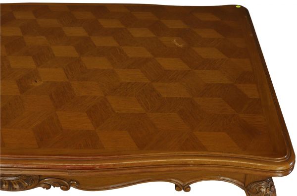 Table Louis XV Rococo Vintage French 1950 Parquet Top Oak Two Leaves Extending