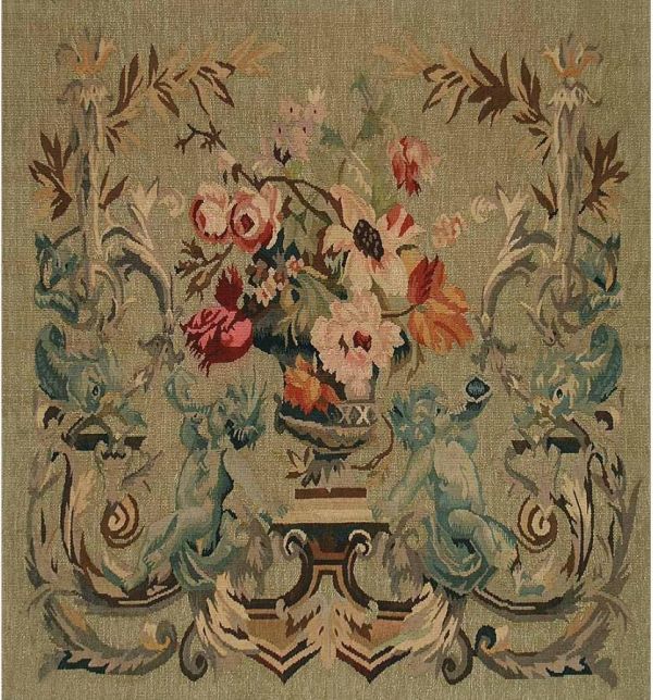 Tapestry Aubusson 3x3 Ecru Wool Hand-Woven