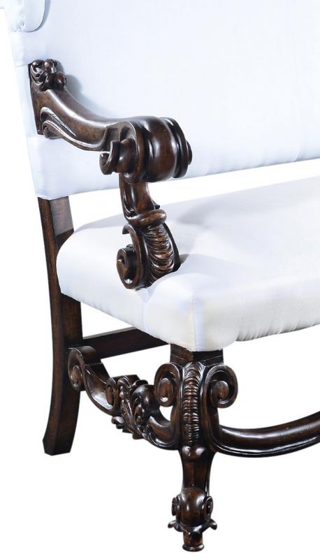 Throne Settee Baroque Rococo Winged Ornate Carved Wood Distressed Walnut Muslin