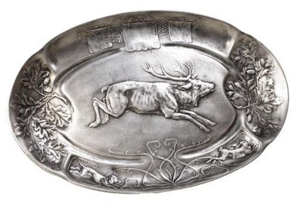 Tray Leaping Stag Deer Relief Rustic Mountain Oval Hand-Cast USA OK Casting