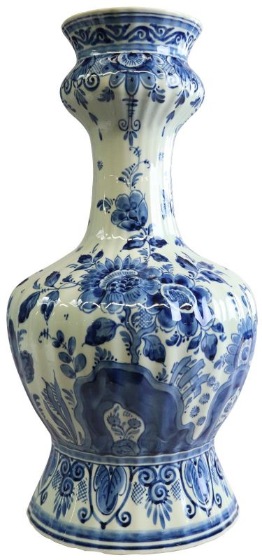 Vase Delft Blue White Ceramic 1950 Vintage Hand-Painted Unusual Necked Shape
