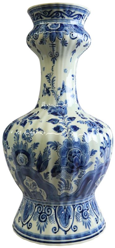 Vase Delft Blue White Ceramic 1950 Vintage Hand-Painted Unusual Necked Shape