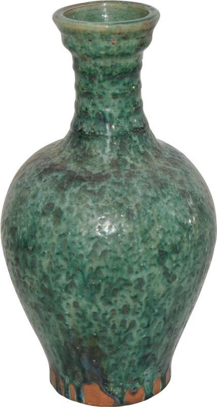 Vase Ridged Neck Speckled Green Colors May Vary Variable Ceramic Handmade