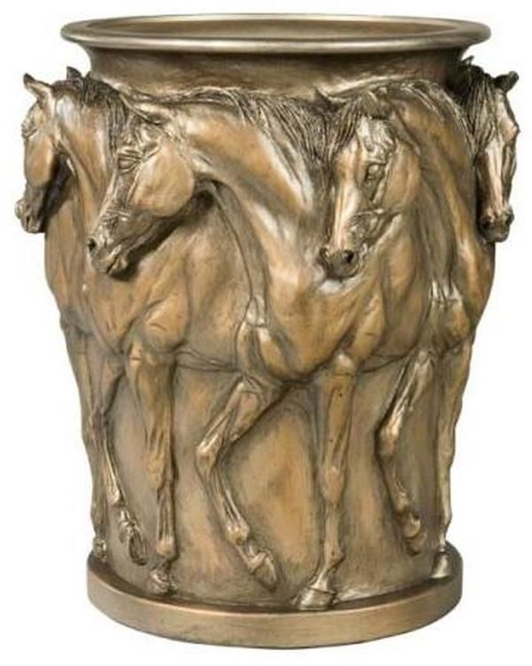 Vase Seven Prancing Horses Belden Hand-Painted Resin Urn Equestrian OK Casting