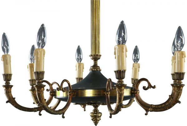 Vintage Chandelier Empire 8-Arm 8-Light French 1950 Antique Brass Metal