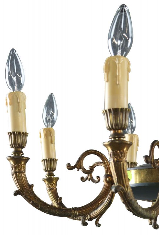Vintage Chandelier Empire 8-Arm 8-Light French 1950 Antique Brass Metal