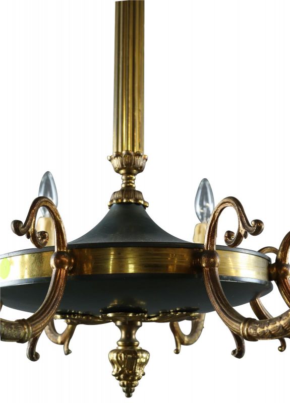 Vintage Chandelier Empire 8-Arm 8-Light French 1950 Antique Brass Metal