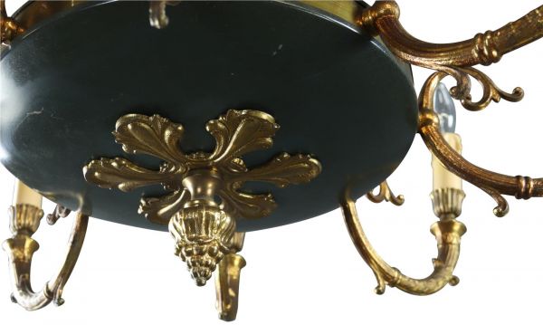 Vintage Chandelier Empire 8-Arm 8-Light French 1950 Antique Brass Metal