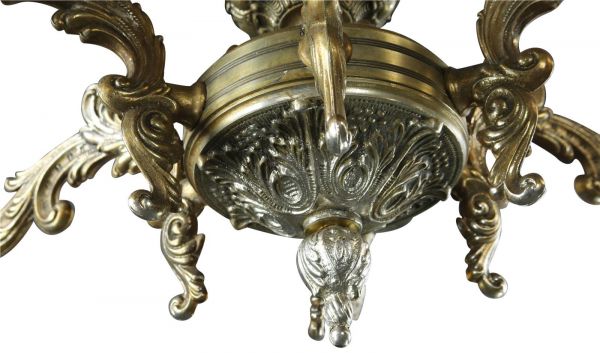 Vintage Chandelier Rococo 6-Light 6-Arm Antique Brass Nickel Rub-Through Metal