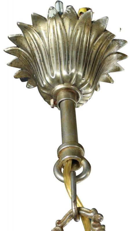Vintage Chandelier Rococo 6-Light 6-Arm Antique Brass Nickel Rub-Through Metal