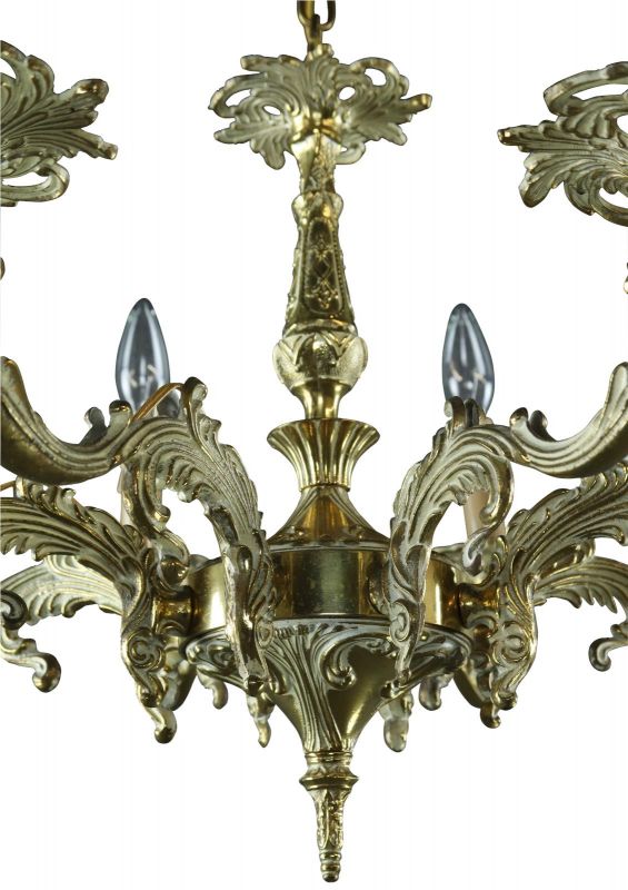 Vintage Chandelier Rococo Whitewash Brass Metal French 8-Light 8-Arm