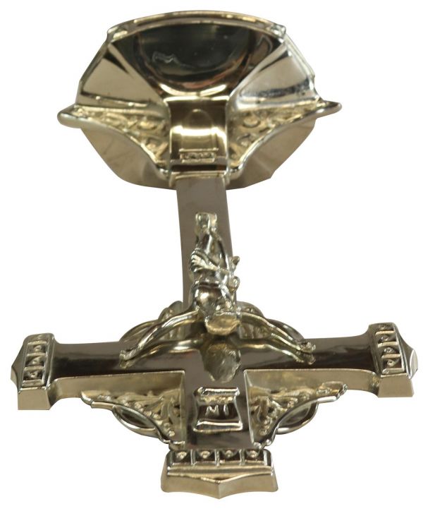 Vintage Crucifix Cross Religious Jesus Shiny Nickel Silver Metal Brass Br