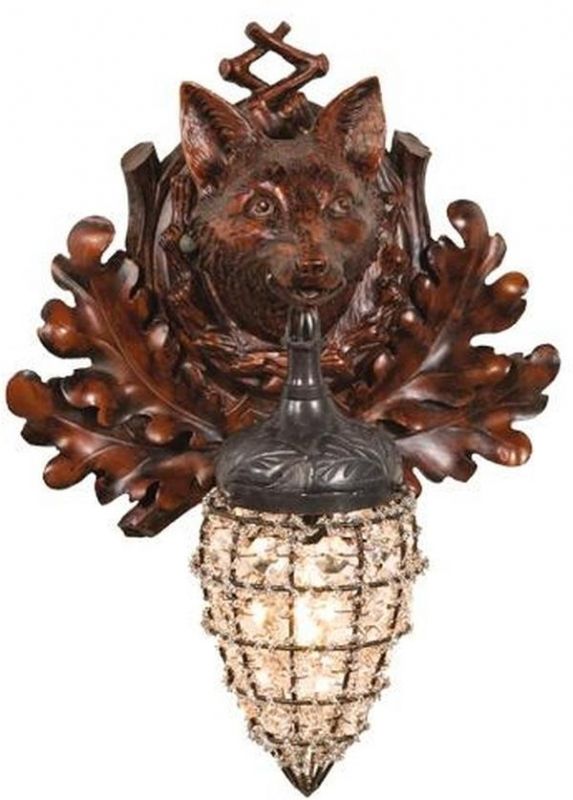 Wall Sconce EQUESTRIAN Rustic Fox Head Globe 1-Light Chocolate Brown Resin