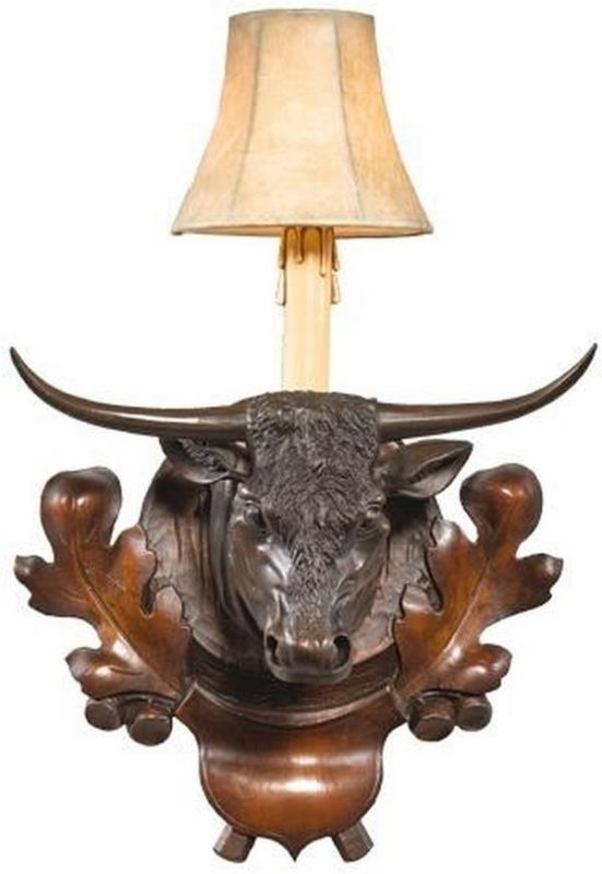 Wall Sconce Longhorn 1-Light Chestnut Cast Resin Fabric Lining Faux Leather