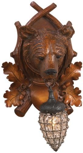 Wall Sconce MOUNTAIN Rustic Aspen Bear Globe 1-Light Chestnut Resin