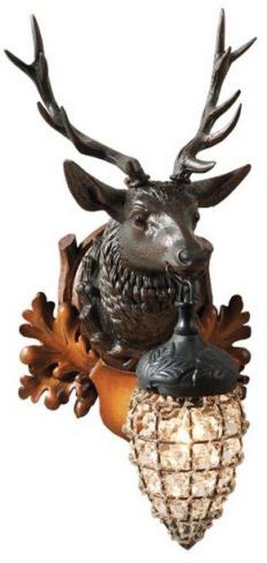 Wall Sconce MOUNTAIN Rustic Regal Stag Deer Left-Facing Globe Left 1-Light