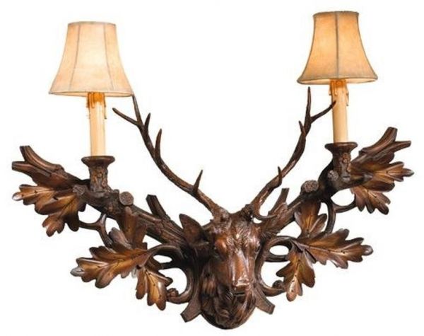 Wall Sconce MOUNTAIN Rustic Royal Stag Head Deer 2-Light Chestnut Resin