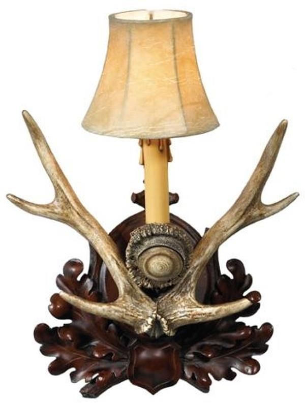 Wall Sconce MOUNTAIN Rustic Twin Antler Deer 1-Light Chocolate Ivory Brown