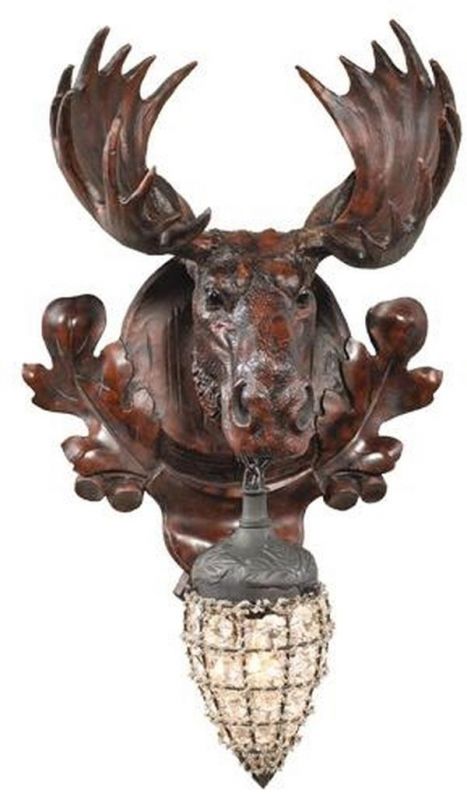 Wall Sconce Moose Globe 1-Light Oxblood Red Wire Crystal Beads Cast Resin