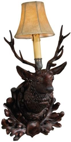 Wall Sconce Regal Stag Deer Right-Facing Right 1-Light Oxblood Red Cast Resin