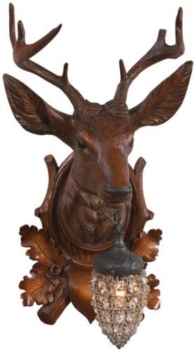 Wall Sconce Stag Head Rustic Hand Painted Cast Resin OK Casting Crystal Light