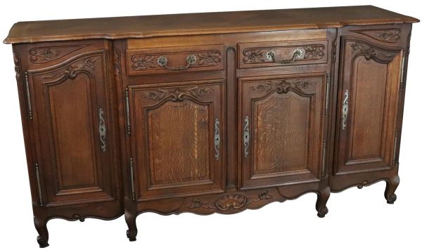 Rococo Sideboard Antique French Louis XV 1900 Oak 4-Doors 2-Drawer