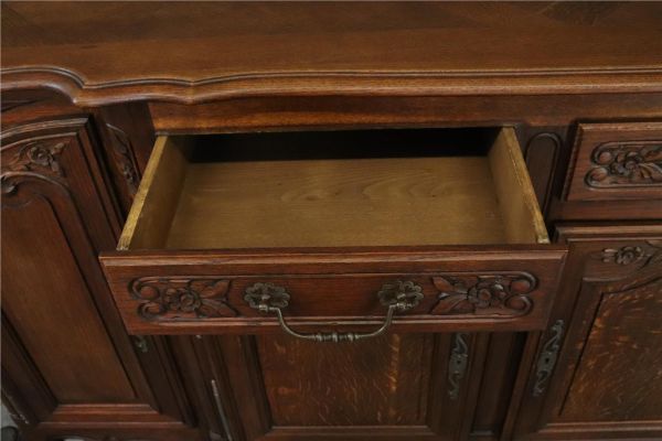 Rococo Sideboard Antique French Louis XV 1900 Oak 4-Doors 2-Drawer