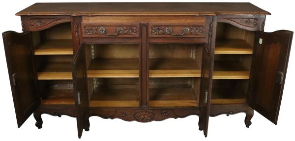 Rococo Sideboard Antique French Louis XV 1900 Oak 4-Doors 2-Drawer