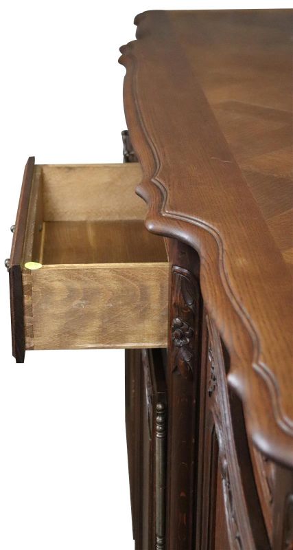 Rococo Sideboard Antique French Louis XV 1900 Oak 4-Doors 2-Drawer
