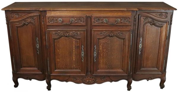 Rococo Sideboard Antique French Louis XV 1900 Oak 4-Doors 2-Drawer