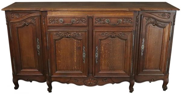 Rococo Sideboard Antique French Louis XV 1900 Oak 4-Doors 2-Drawer