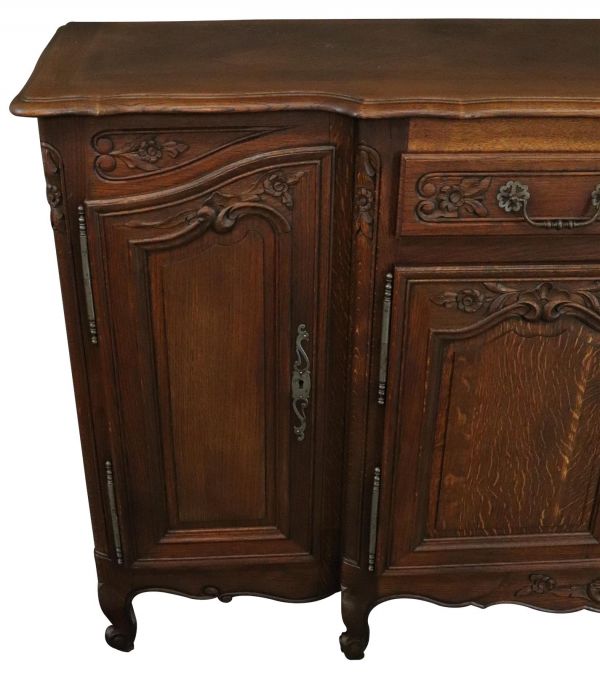 Rococo Sideboard Antique French Louis XV 1900 Oak 4-Doors 2-Drawer