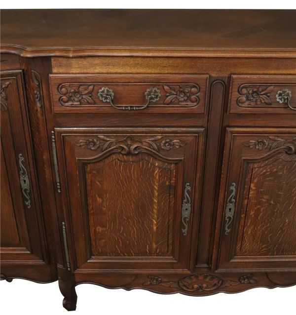 Rococo Sideboard Antique French Louis XV 1900 Oak 4-Doors 2-Drawer