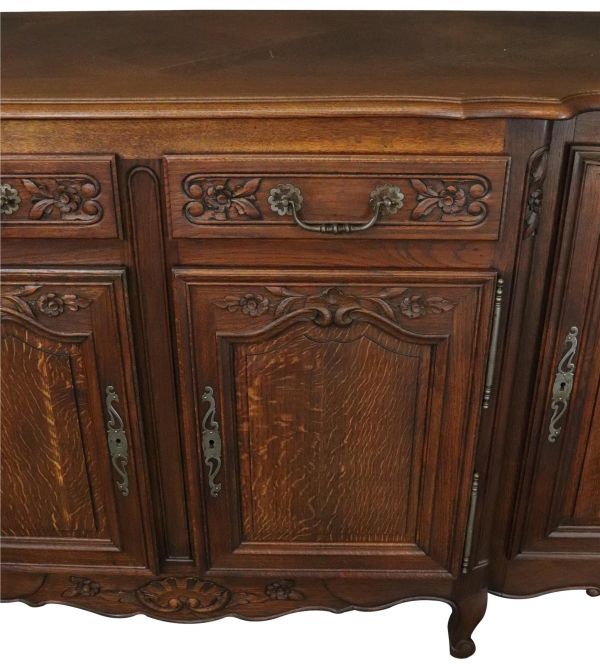 Rococo Sideboard Antique French Louis XV 1900 Oak 4-Doors 2-Drawer