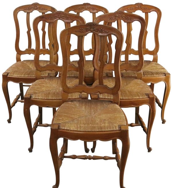 Dining Chairs French Country Farmhouse Cherry Wood Cane Set 6 Vintage 1930