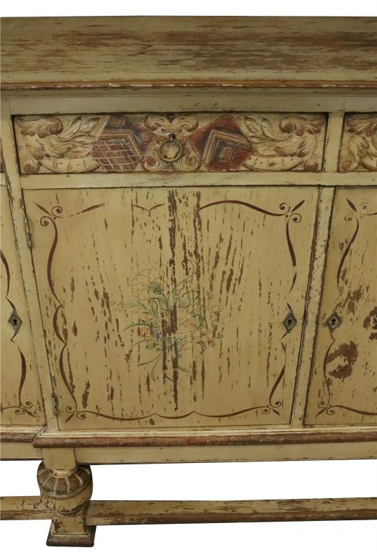 Sideboard French Country Farmhouse Antique 1900 Oak Wood Distressed Painted