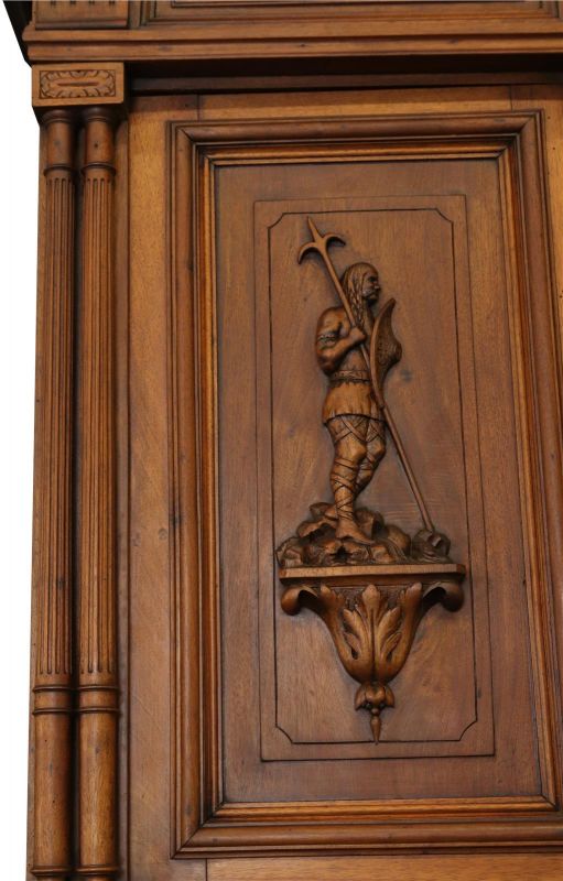 Buffet Henry II Renaissance Knight Lion Dragon Stained Glass Antique Walnut Wood
