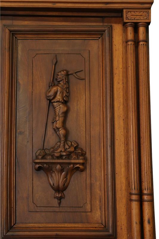 Buffet Henry II Renaissance Knight Lion Dragon Stained Glass Antique Walnut Wood