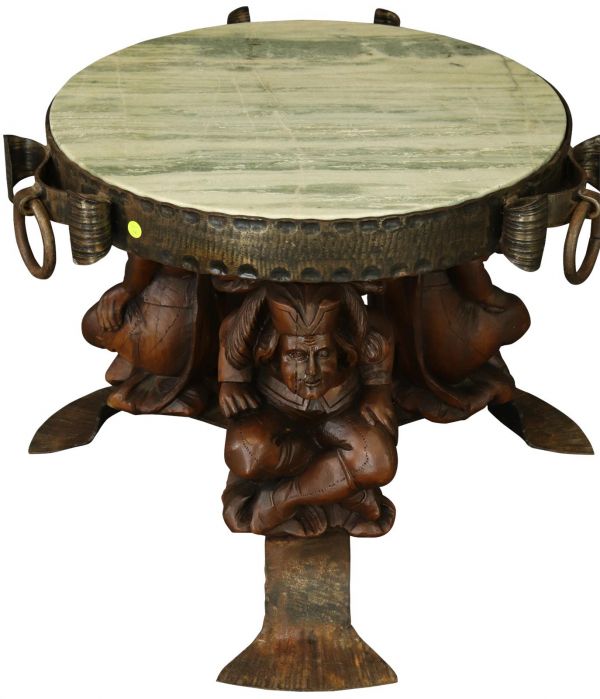 Vintage Accent Table Carved Courtiers Renaissance Fish Tail Feet Green Marble