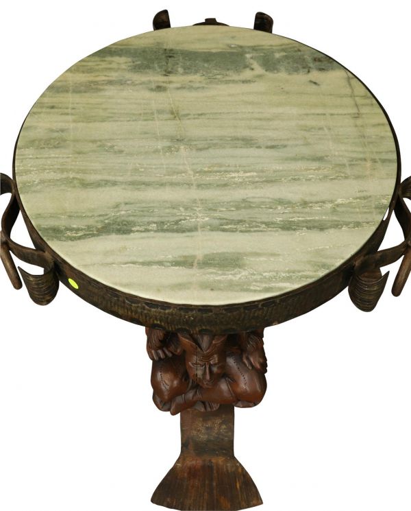 Vintage Accent Table Carved Courtiers Renaissance Fish Tail Feet Green Marble