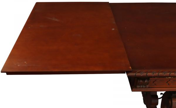 Table Renaissance Mahogany Vintage French 1950 Extending Leaf Wood Metal