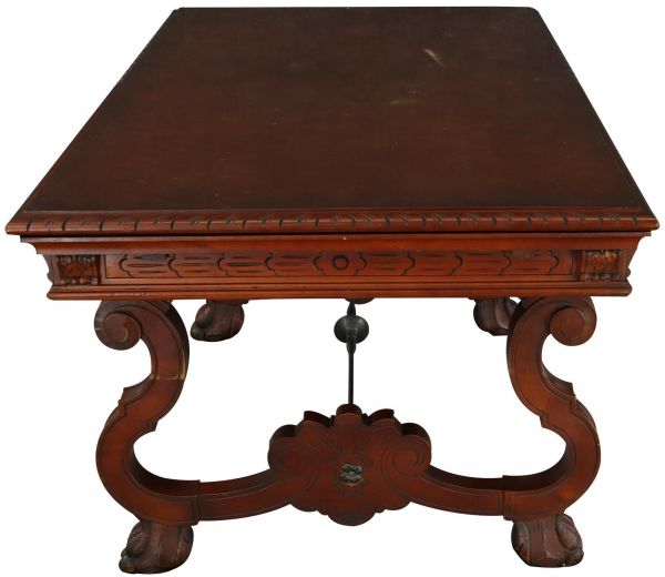 Table Renaissance Mahogany Vintage French 1950 Extending Leaf Wood Metal