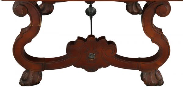 Table Renaissance Mahogany Vintage French 1950 Extending Leaf Wood Metal
