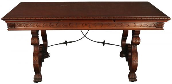 Table Renaissance Mahogany Vintage French 1950 Extending Leaf Wood Metal