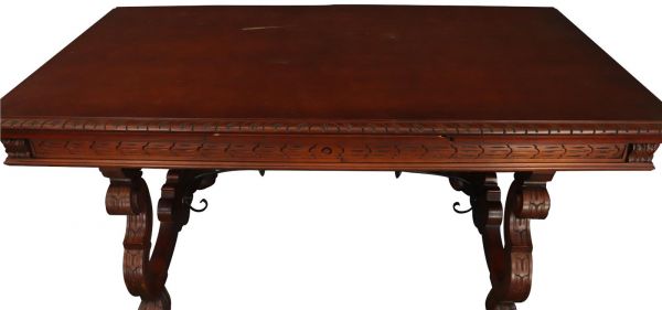 Table Renaissance Mahogany Vintage French 1950 Extending Leaf Wood Metal
