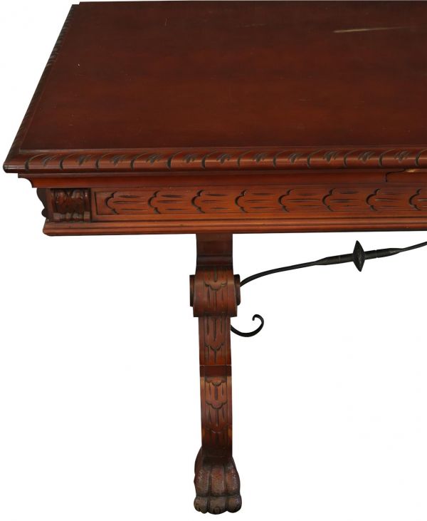 Table Renaissance Mahogany Vintage French 1950 Extending Leaf Wood Metal