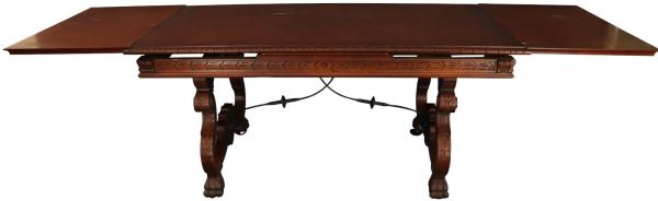 Table Renaissance Mahogany Vintage French 1950 Extending Leaf Wood Metal