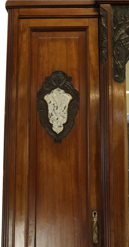 Armoire Art Deco 1920 Antique French Walnut Wood Bakelite Plastic Accents Mirror